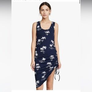 Parker Palm Tree Print Freddie Dress Sleeveless Tank Ruched Side - Size Medium